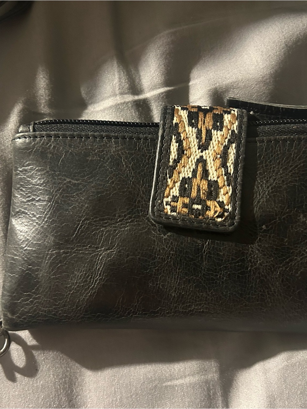 Black Leather Wallet with Woven Accent